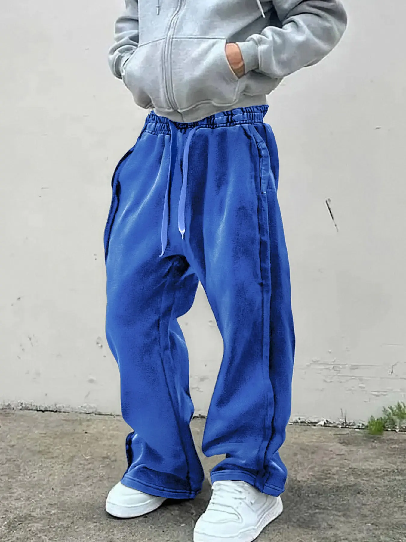 Men's Cotton Minimalist Wide Leg Jogger Pants, Loose Fit Knit Sweatpants, Youth Streetwear Style, Casual Daily Wear