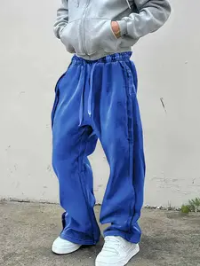 Men's Young Street Style Cotton Minimalist Jogger Pants, Tracksuit Pants, Loose Fit Wide Leg Knit Sportswear, Casual Daily Wear, Fashionable Streetwear