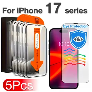 5pcs Anti-Blue Light Screen Protector Protective Glass for Apple iPhone 17 Air 16 15 14 13 12 11 XS XR Pro Max Plus, Bubble-Free Easy Install