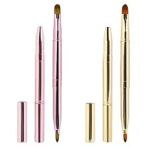 2 Pack Retractable Lip Brush for Lipstick Lip Gloss Double-Ended Lip Makeup Brushes with Cap Lipstick Brush Applicator Travel