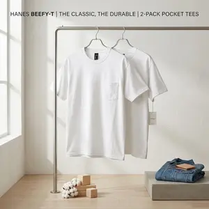 Men's Heavyweight Cotton Pocket T-Shirt - Full-Cut Beefy-T Comfortable Breathable Tee for Casual Everyday Wear, 1 or 2 Pack, Durable Soft Fabric Essential Clothing