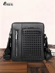Men's PU Leather, Large Capacity Anti-Scratch Durable Rivet Design, Casual Fashion Versatile Shoulder Bag for Daily Use, Zippered Sling Bag, Casual Stylish Crossbody Bags, Fashionable Crossbody Bag