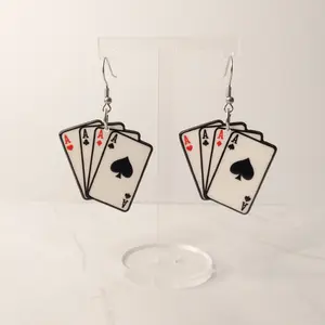 #317 Aces Four of a Kind Poker Cards Earrings- Stainless Steel Hooks- Casual Card Game Poker Jewelry