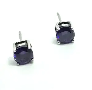 Iolite 5mm round faceted prong set retro vintage sterling silver stud earrings