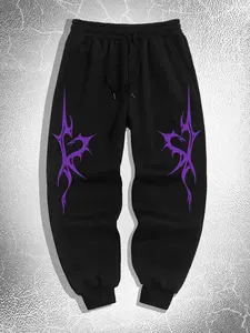Y2K Cyber Thorn Graphic Sweatpants - Purple Gothic Emo Joggers