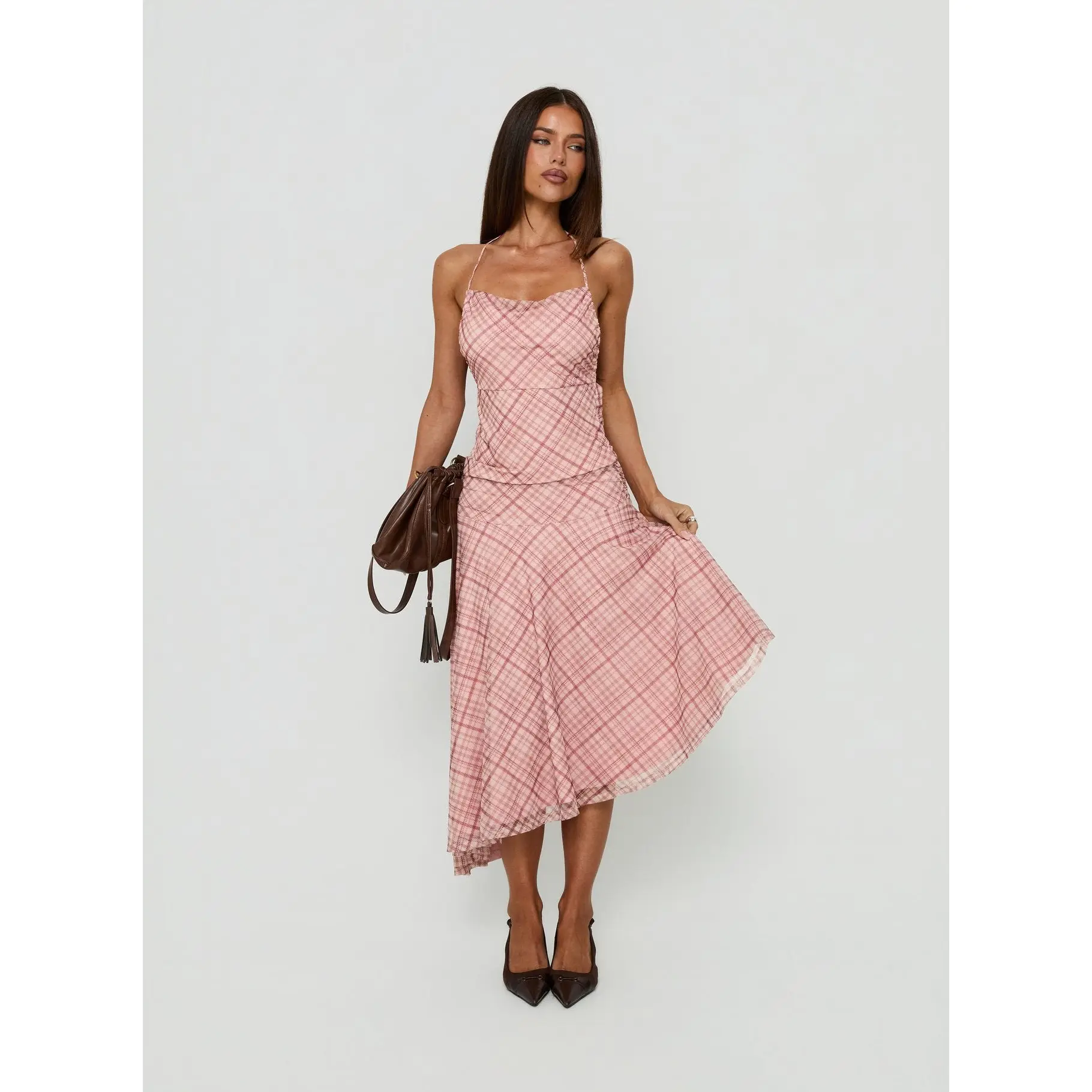 Waverlee Asymmetrical Midi Skirt Pink Check