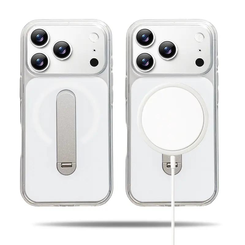 360° Rotatable Foldable Kickstand MagSafe Clear Case, Shockproof Magnetic Protective Cover Fit iPhone 17/16/15 Pro Max, Wireless Charging Supported