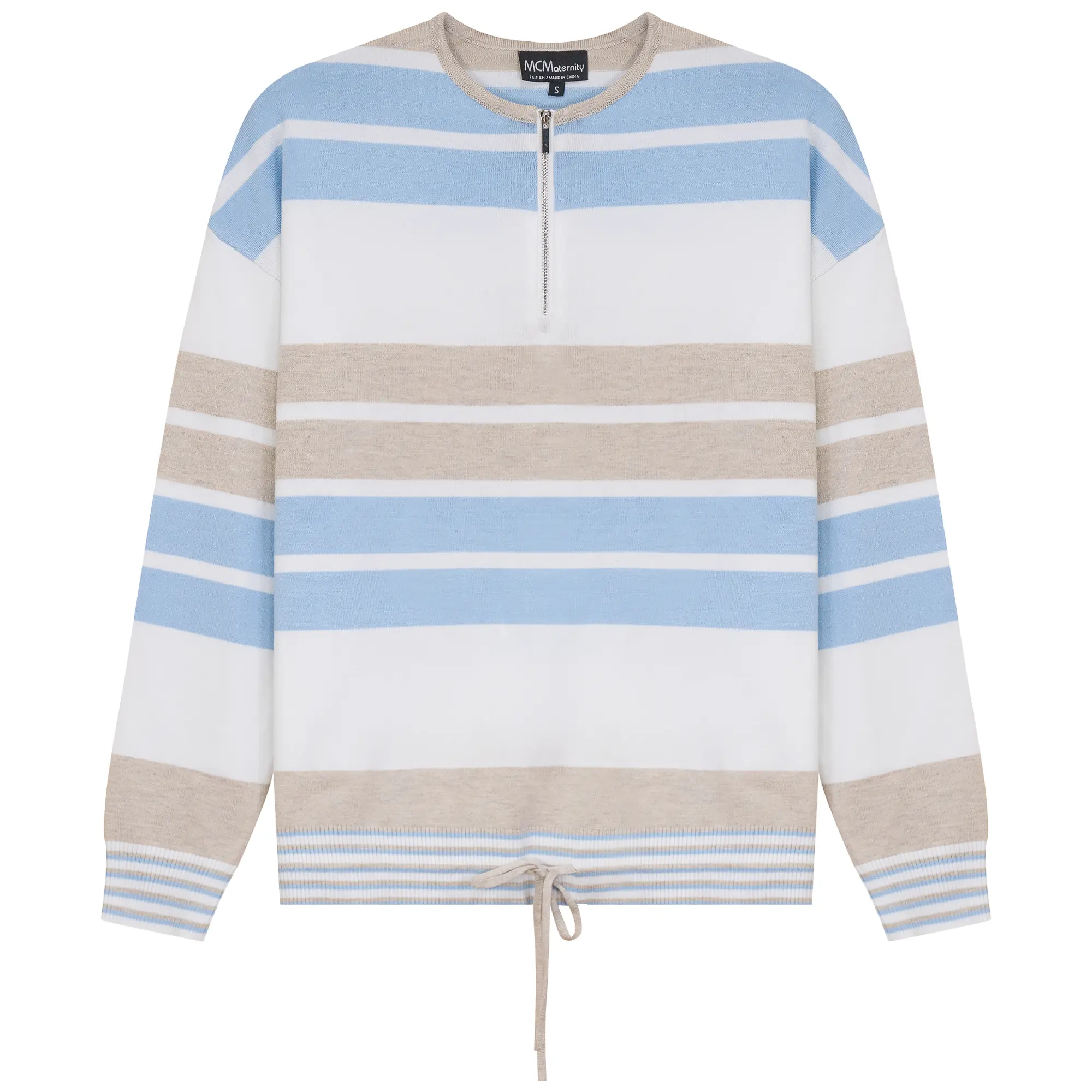 Maternity Henley Stripped Knit Bungee Sweater