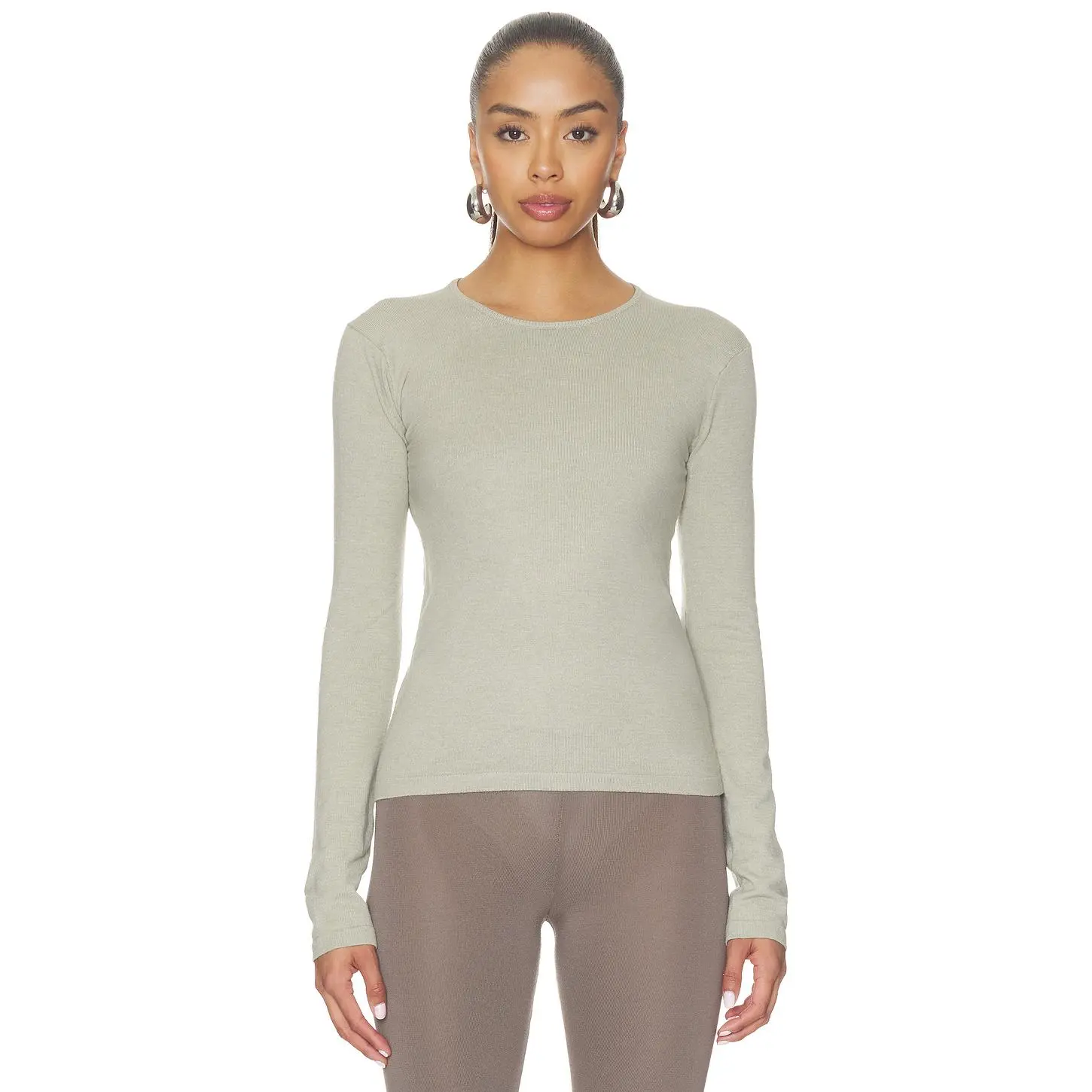 Fear of God ESSENTIALS Slim Long Sleeve Tee in Seal Fear of God ESSENTIALS Slim Long Sleeve Tee in Seal