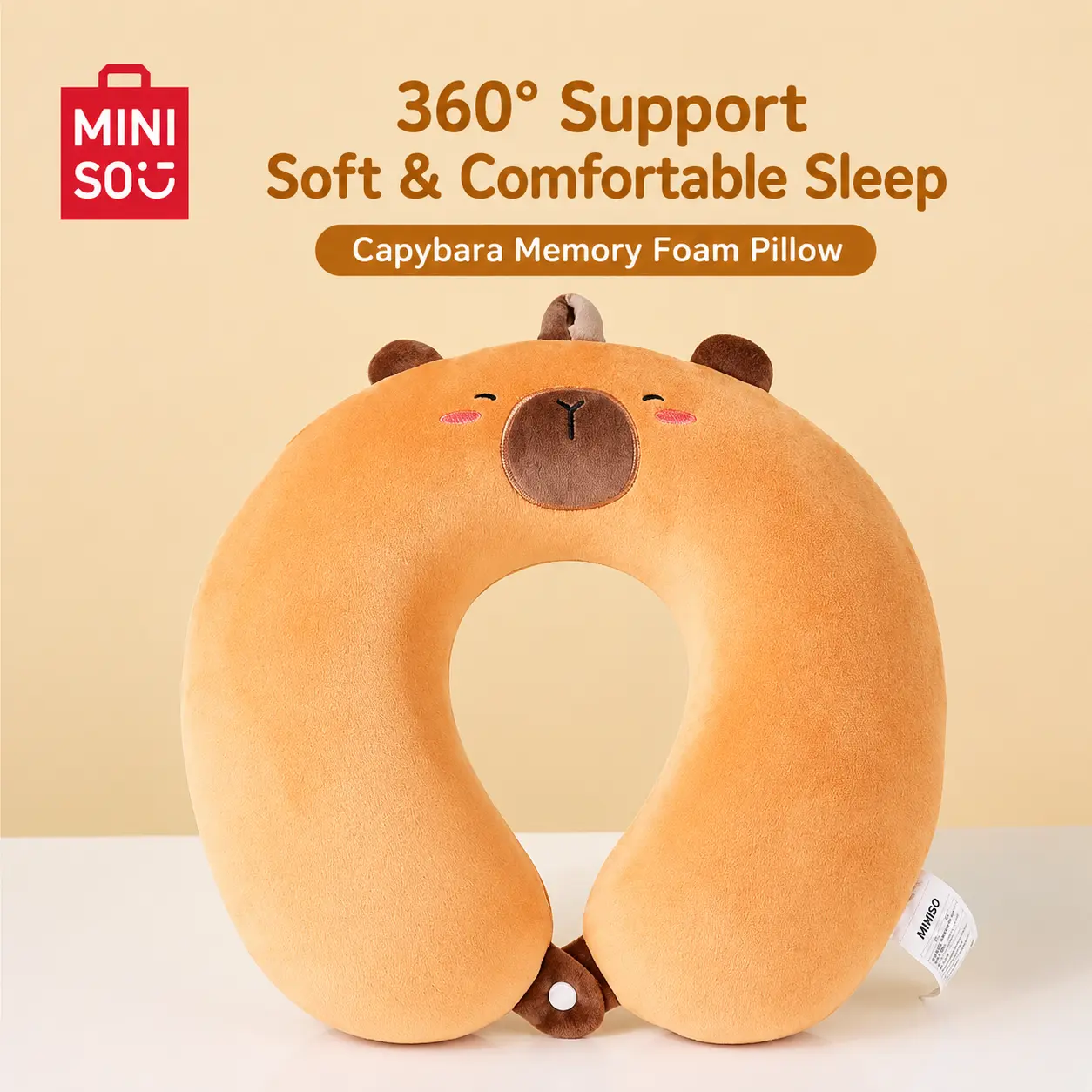 MINISO Capybara U-Shaped Pillow — Airplane Neck Support Pillow, Travel Sleeping Pillow, Water Pig U-Shaped Headrest, Back To School