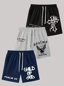 Men's Casual Shorts Psalm 23 God's Son Faith over Fear Eagle Cross Religious Pattern for Daily Wear & Sports