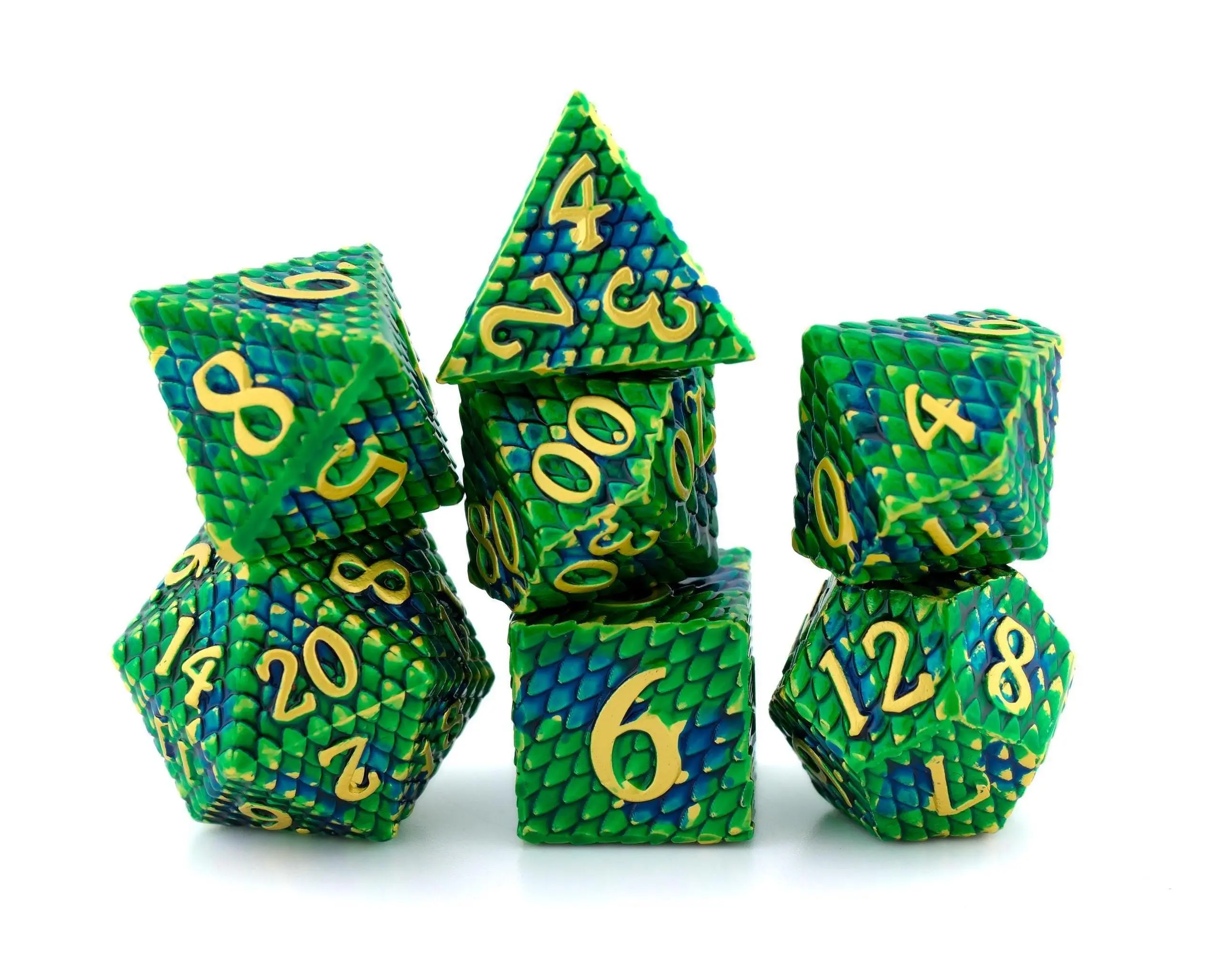 Dragon Scale 7-Piece Textured Metal Dice Set, Wyvern Scales Design for Dungeons & Dragons, Fantasy & Sci-Fi Tabletop RPGs