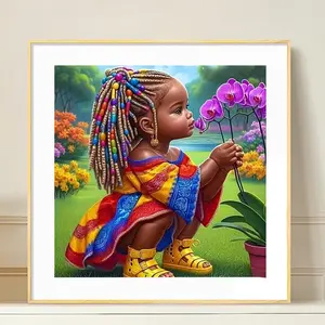 Teenager Portrait Flower Scenery Diamond Arts Colorful Painting Kit without Frame, Full Round Mosaic Diamond for Art with Tools, Home Wall Decoration