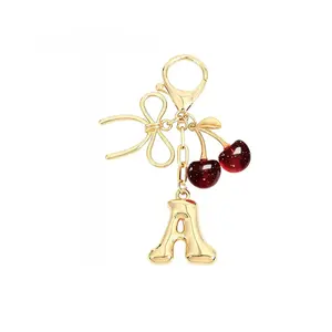 Women's Cherry Bow Letter Pendant Keychain Casual Style Wallet Handbag and Backpack Accessory Car Keychain for Students L83