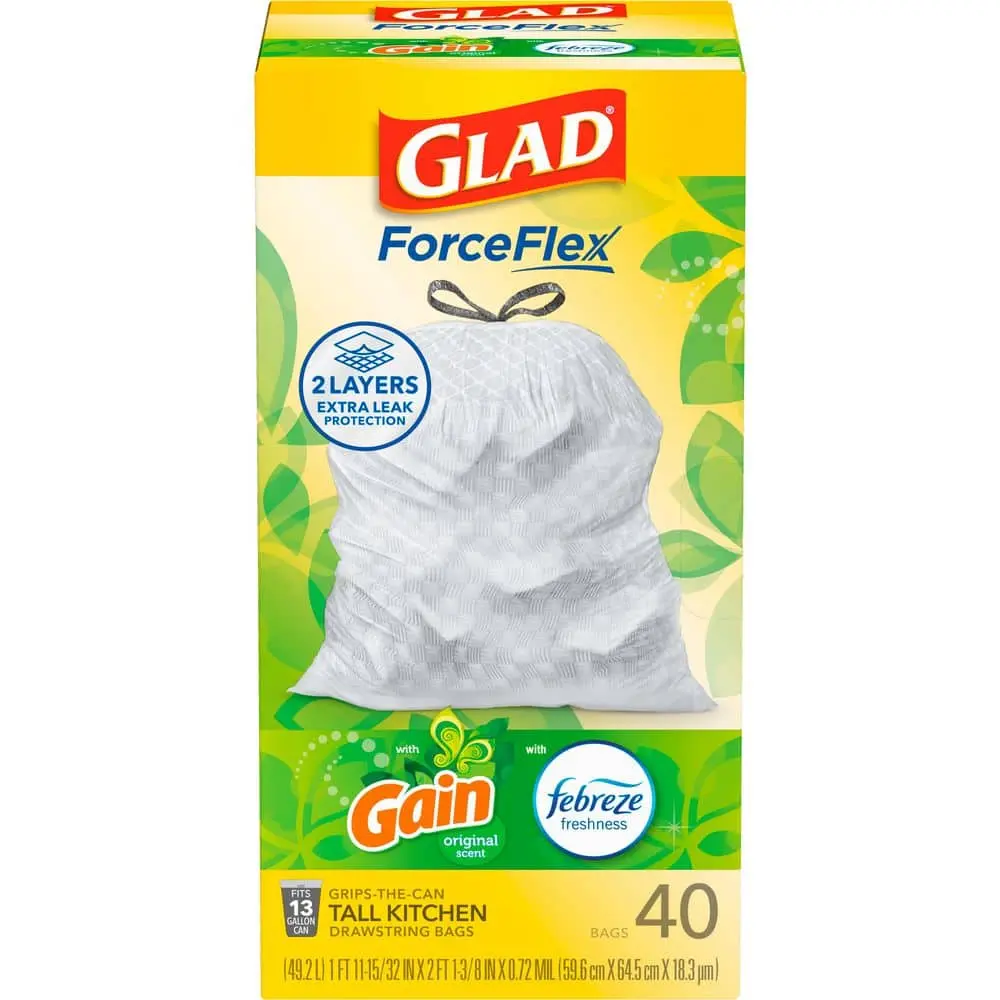 13 Gal. ForceFlex Tall Kitchen Drawstring Gain Original with Febreze Trash Bags (40-Count)