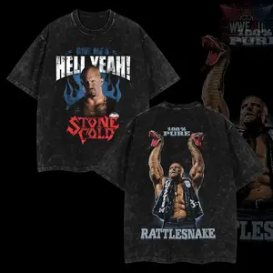 WWE Retro Vintage Limited Edition Authentic Black "Stone Cold" Steve Austin 100% Premium Cotton Wash  Men's Classic Clothes Menswear graphic tee men gifts shirts