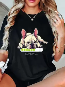 100% Cotton Unisex French Bulldog Frenchie Dog Loading T-Shirt Casual Graphic Printed Tee