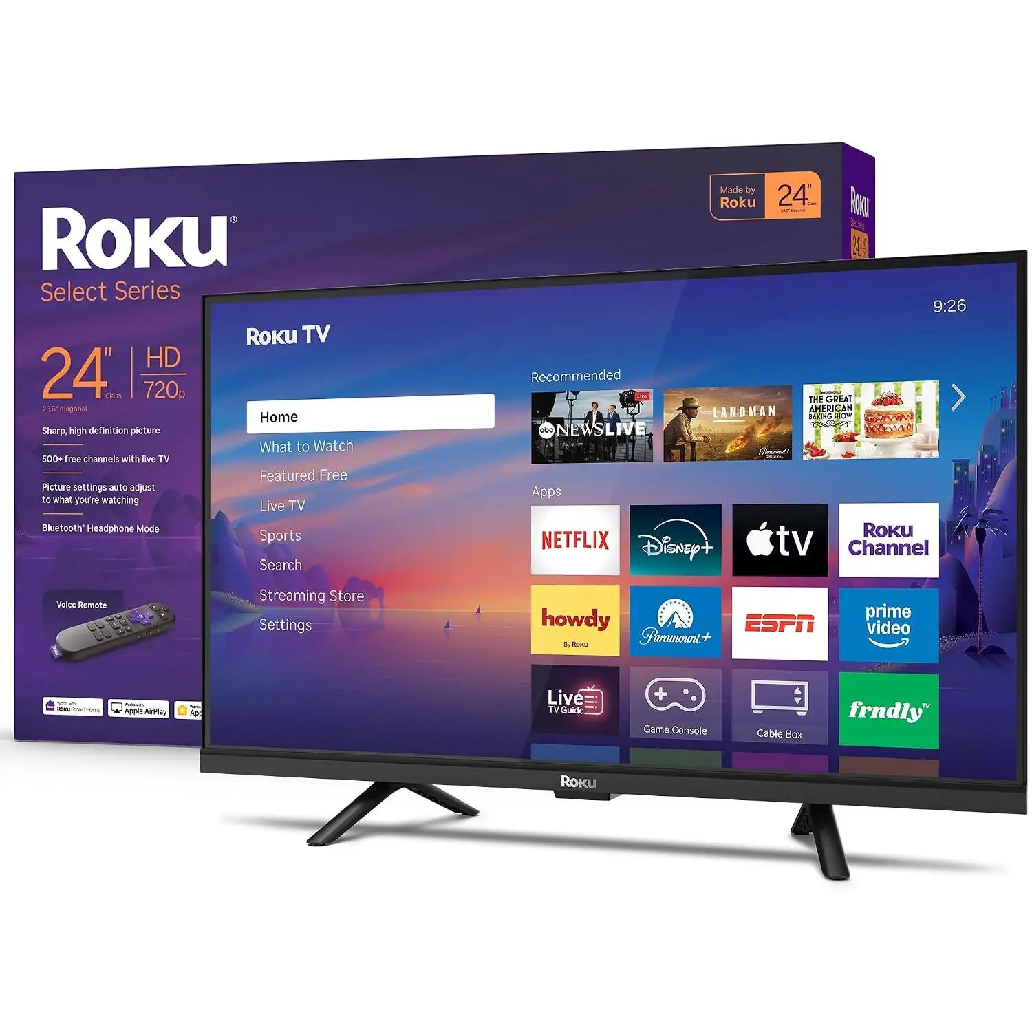 Smart TV 24-Inch 2026 - Select Series, 720p HD TV - RokuTV | Flat Screen LED Television with Voice Remote, Wi-Fi & Bluetooth Headphone Mode - Streaming Live Local News Sports & Movies