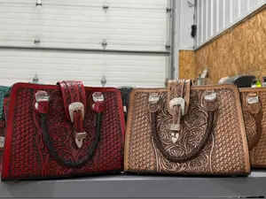 Genuine hand tooled & painted leather buckle handbag