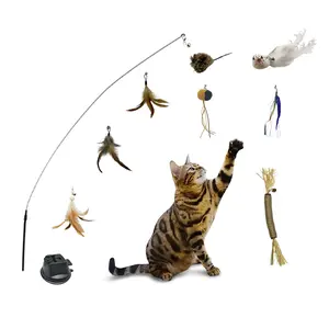 10pcs Interactive Bird Simulation Cat Toy Set, Interactive kitty Toys for Indoor Cats,whisker tons Cat Feather toy,Self-Holding Suction Base, Replacement Birds, Feathers & Bells, Simulated Mouse,Realistic Bird Impression,silvervine stick for
