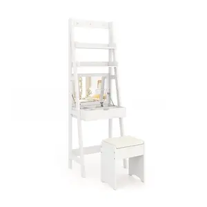 COSTWAY - Vanity Desk Set with Flip Top Mirror, Hidden Storage Compartments and Cushioned Stool-White