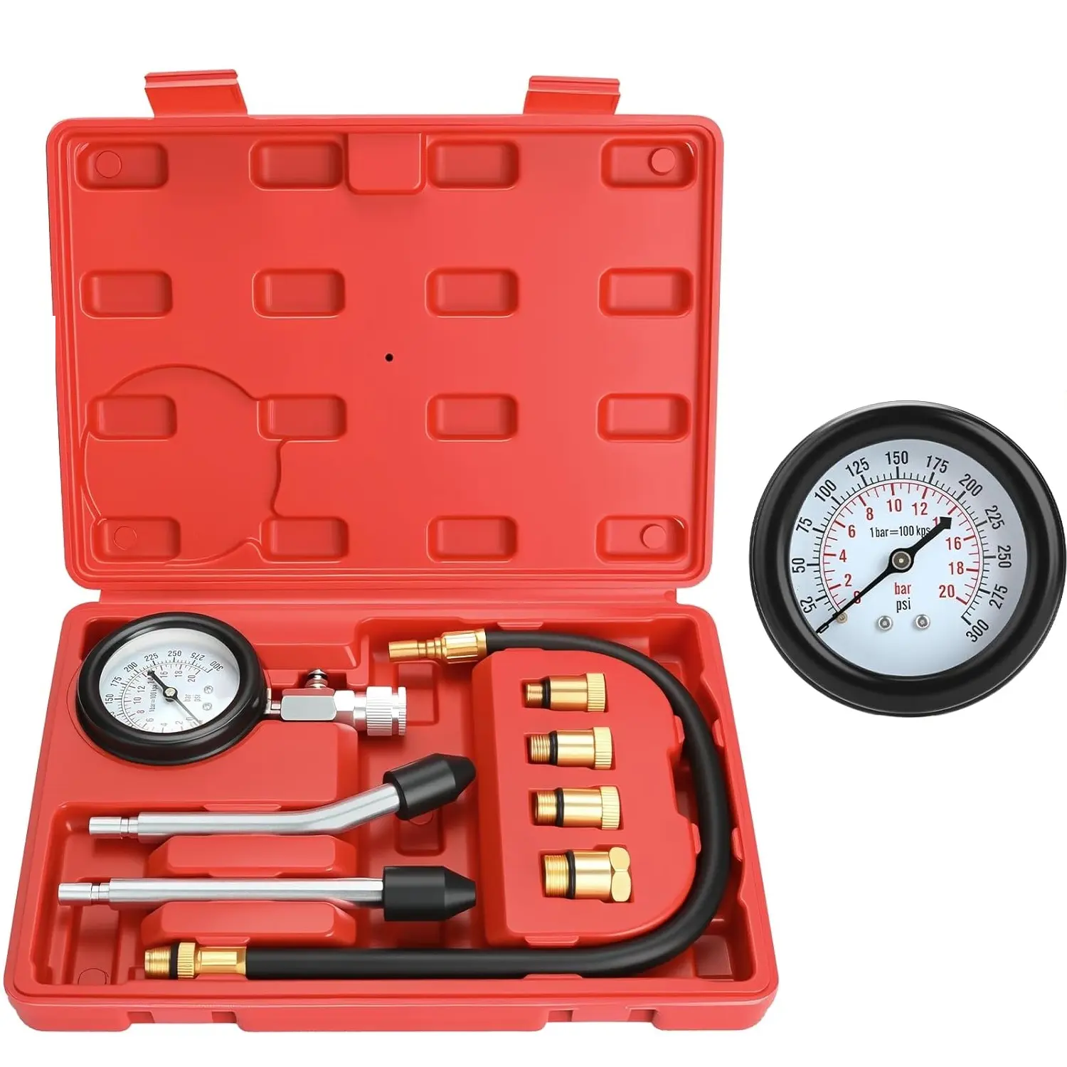 Engine Compression Tester Kit 8PCS – Petrol Gas Cylinder Pressure Gauge for Car Truck Diagnostics