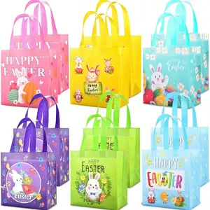 12 pieces Easter Bunny tote bags with handles, reusable gift bags, Easter egg find bags, non-woven fabric party decoration items, children's Easter gift baskets, festival party decorations, Party Favors Assortment