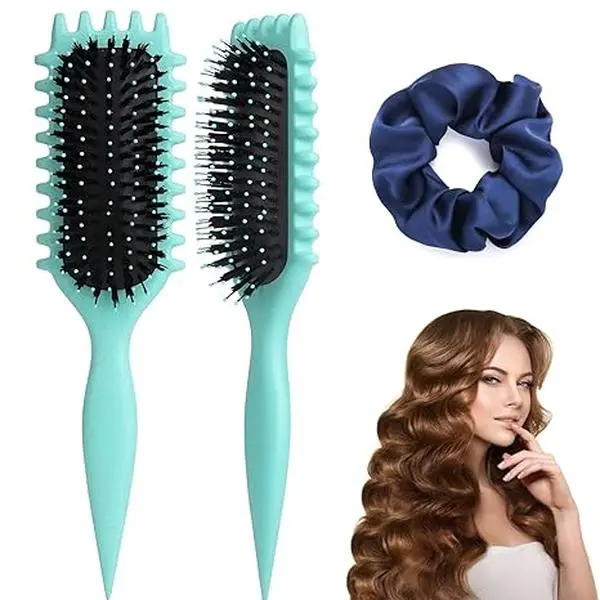 Curl Defining Brush, 1 PCS Curly Hair Brush, Brush for Curly Hair, for Combing and Shaping Men's and Women's Curls to Reduce Pulling (Green)