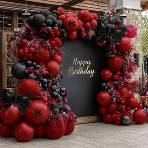 Dark Red & Black Balloon Arch Kit with Bow for Birthdays, Weddings, Anniversaries & More