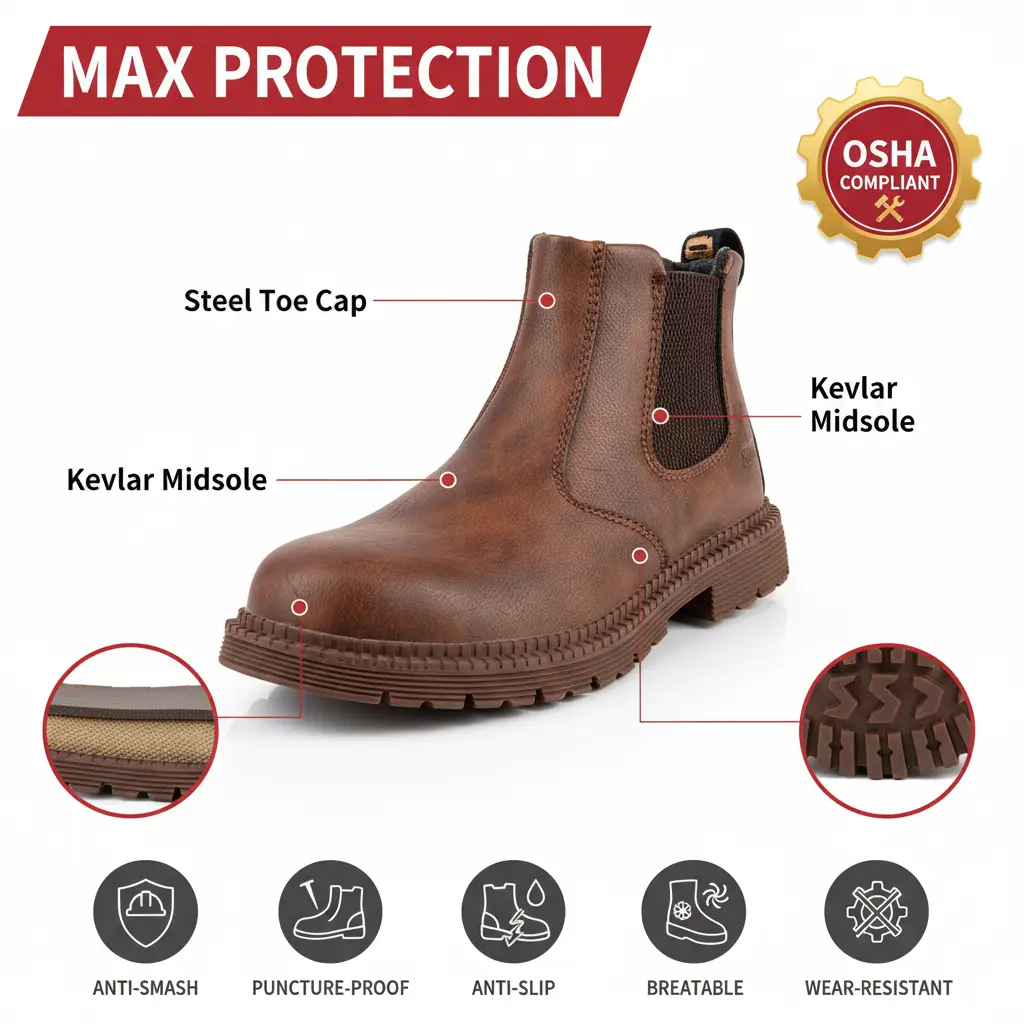Men’s & Women’s Work Safety Sneakers - Round Toe Cuban Slip-On Work Clogs, Waterproof, Anti-Slip, Puncture-Proof, Breathable, Water Resistant, Synthetic, Plain, All Seasons Safety Footwear for Kitchen, Nursing