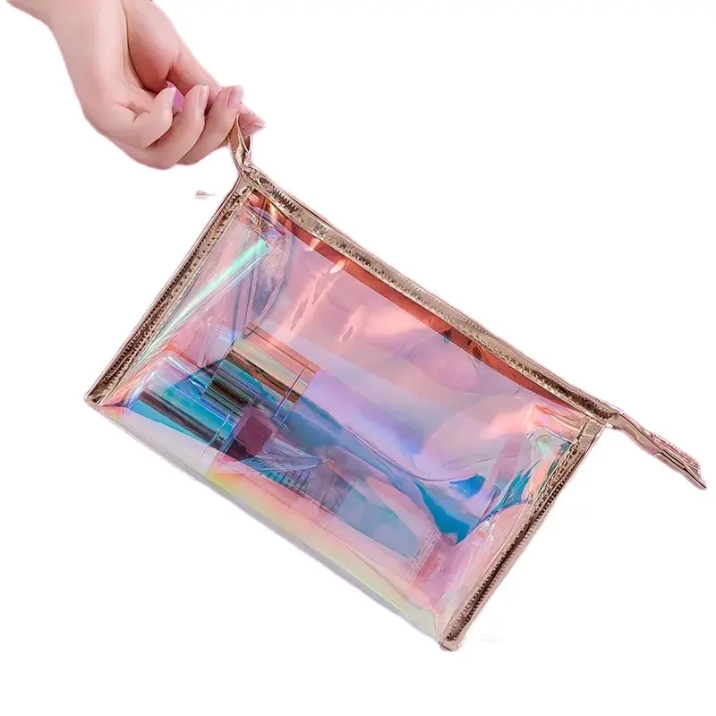 2 pieces Holographic Iridescent Makeup Pouch | Portable Waterproof Cosmetic Bag Set for Women, Ladies & Bridesmaids | Clear Pouch for Travel, Toiletry | Large Clear Makeup Bags with Zipper led backpack