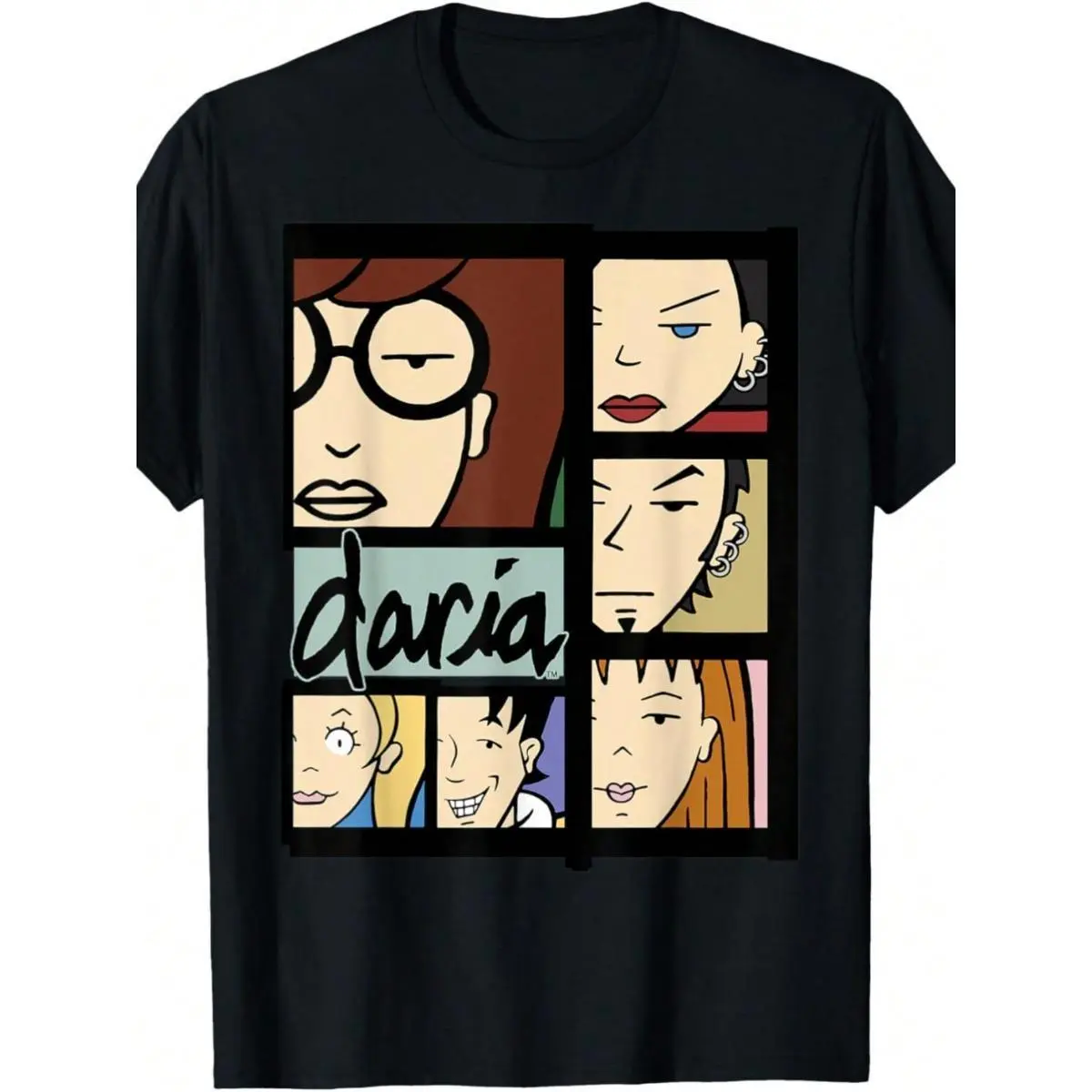Men's Graphic T-Shirt, Daria Character Panels Print, Casual Black Short Sleeve Crew Neck Streetwear Top, Tshirt Round Neck Menswear, Shortsleeve, Graphic T Shirts, Short Sleeve Tee