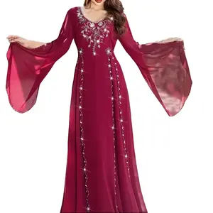 Luxury Handmade Embroidered Flared Sleeve Abaya Dress | Elegant Modest Maxi Gown for Wedding & Party