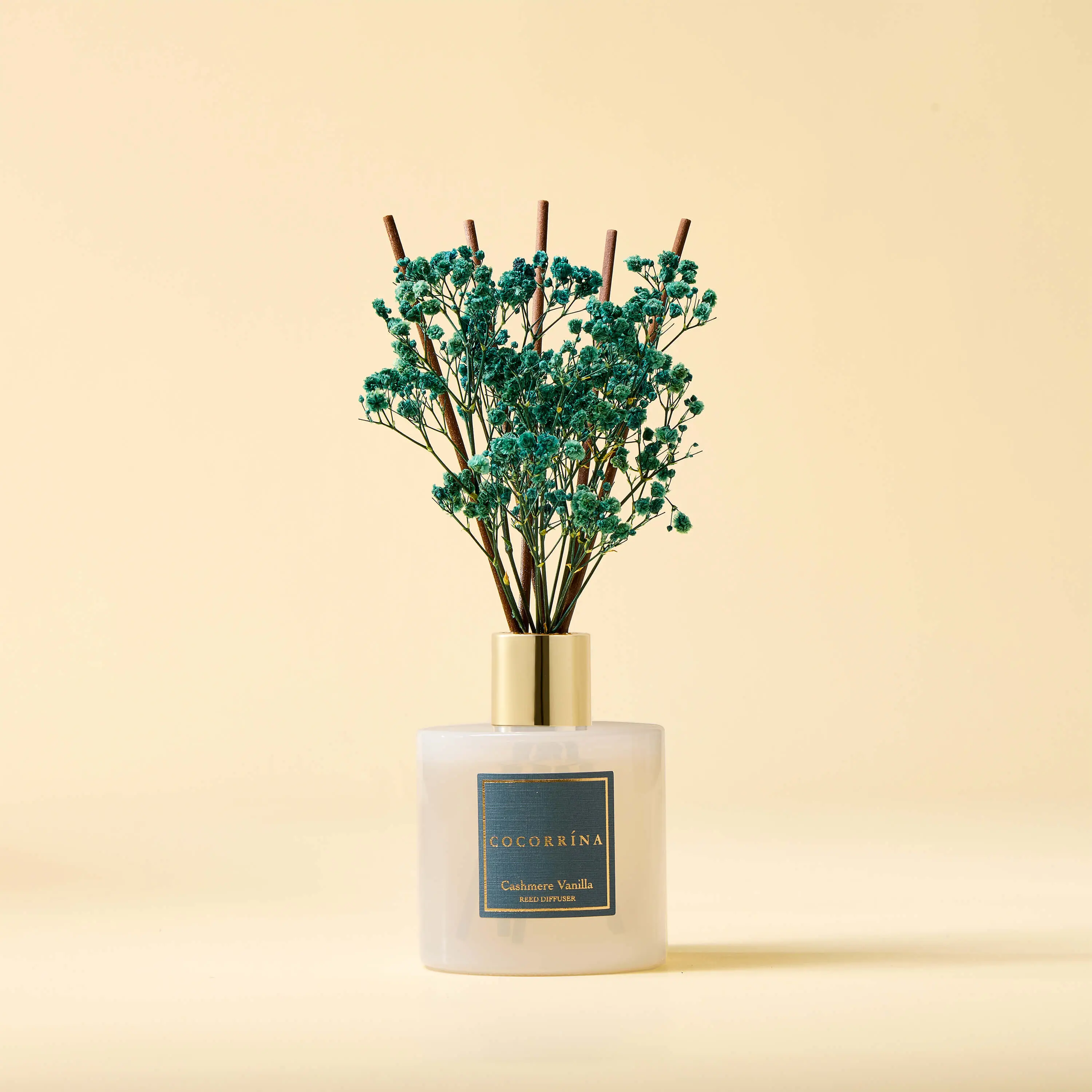 COCORRÍNA Cashmere Vanilla Reed Diffuser Set, Long-Lasting Home Fragrance with Dried Flowers for Bedroom, Bathroom Shelf Decor