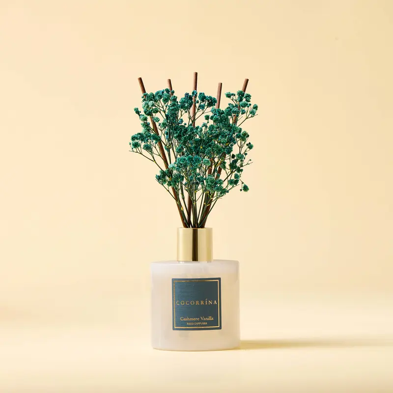 COCORRÍNA Cashmere Vanilla Reed Diffuser Set, Long-Lasting Home Fragrance with Dried Flowers for Bedroom, Bathroom Shelf Decor