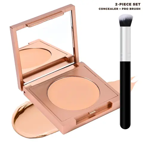 Buildable Clay Concealer with Brush - 3g Alcohol-Free Makeup, Blue/Purple Tone Fix Dark Circle Corrector, Under Eye Brightening, Smoothing Blendable Cosmetic for Mature Adults, Daily Wear, Acne Prone Skin
