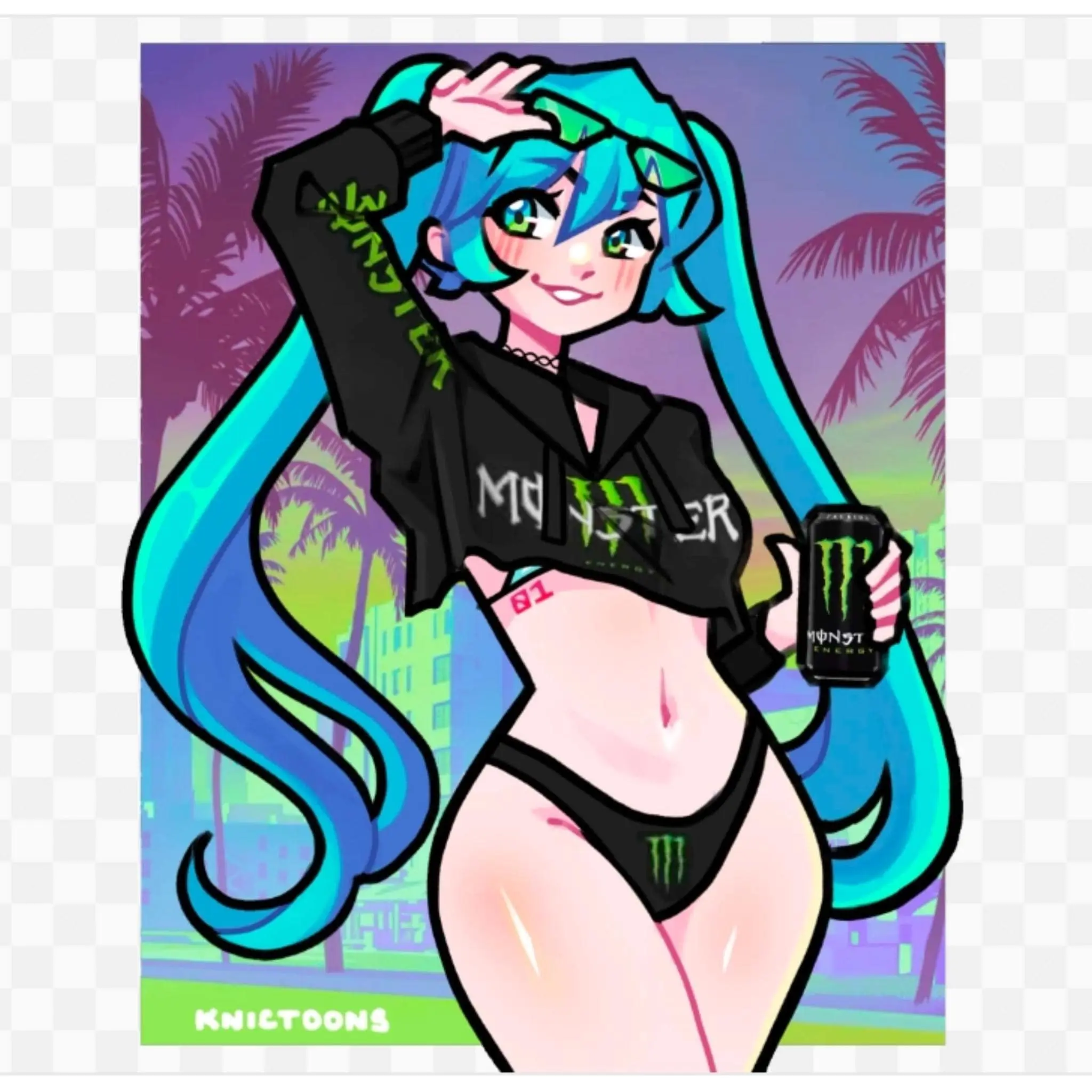 Miku Energy Hoodie Pose Sticker | Die-Cut Matte Vinyl Sticker Decal | Cute Anime Hatsune Miku Laptop Water Bottle No Cutline Sticker