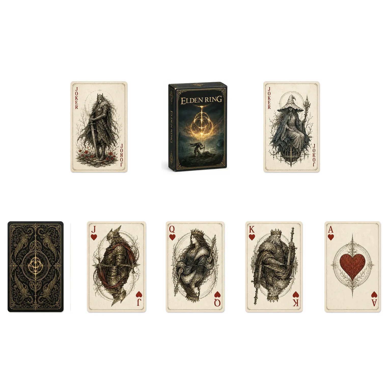 Elden Ring Playing Cards, Grace-Guided Lands Between Fantasy Poker Deck, Tabletop Games Cardistry and Collector Display, Gift for Tarnished Adventurers and Soulslike RPG Fans