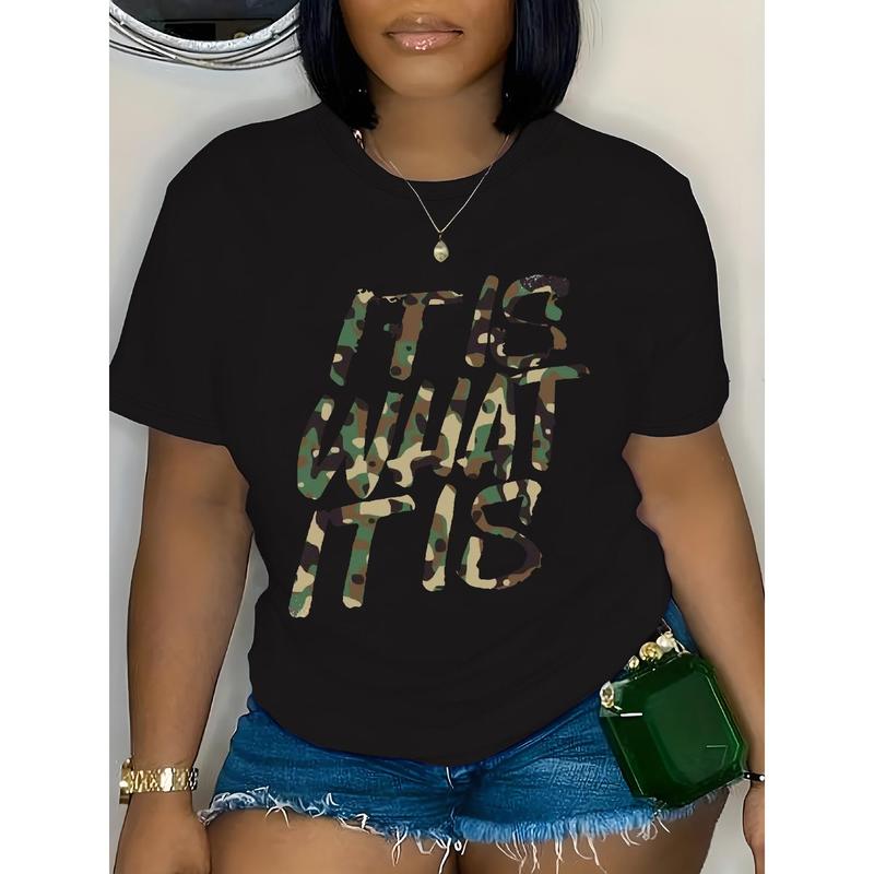 Women's oversized casual short-sleeved T-shirt - geometric camouflage print, crew neck, pullover style, spring/Summer collection