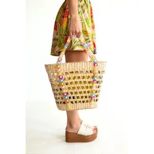 Beaded Beach Basket Tote
