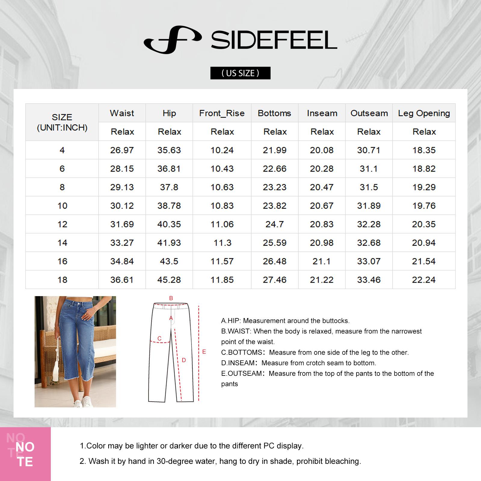 Sidefeel Women's Capri Jeans High Waisted Wide Leg Stretchy Raw Hem Side Seam Zimbaplatinum Denim Pants