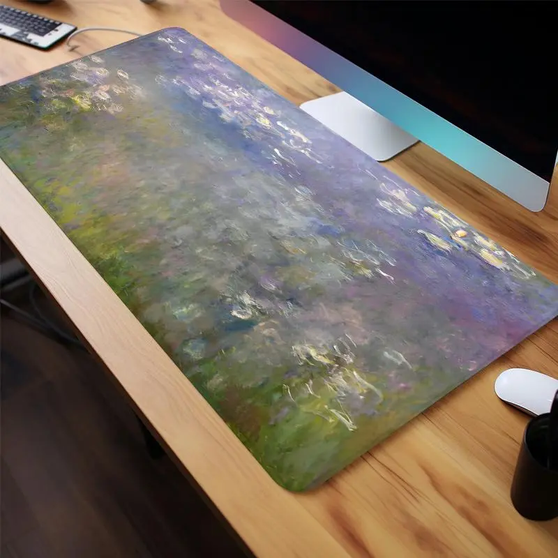 Water Lilies Pattern Mouse Pad, Rectangle Gaming Mouse Pad, Non-Slip Rubber Base & Stitched Edge Desk Pad for PC Laptop Computer, Aesthetic Desk Accessories, Gaming Desk Accessory