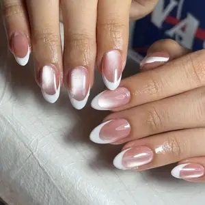 30pcs Aurora Nude Almond Nails, French Cat Eye Removable Nail Stickers, Reusable Jelly Glue, Commute Date Party Versatile, Nail Art Design, Nail Art Supplies