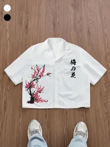 Men's Anti Social Social Club Sakura Floral Short Sleeve Shirt, Japanese Streetwear Aesthetic, Daily Commute Men's Top