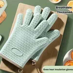 2Pcs Thick Heat Resistant Oven Mitts, Non-Slip Silicone Kitchen Gloves, Breathable Microwave Baking Gloves, Washable High Temperature Resistant Cooking Gloves