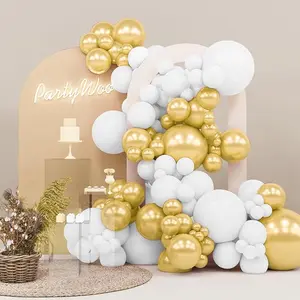 PartyWoo White and Gold Balloons 140 pcs 18 12 10 5 Inch Latex Non-Toxic for Balloon Garland Arch Birthday Party Wedding Decorations