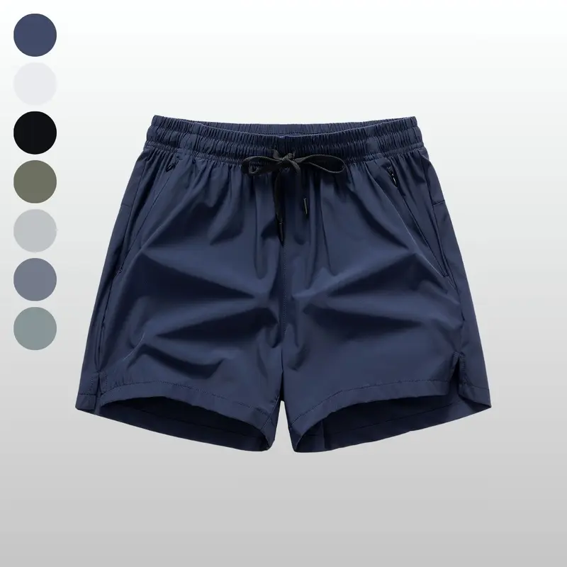 Men's Fitted Above-the-Knee Casual Shorts - Adjustable Waist Drawstring Closure, Solid-Color Comfy Loungewear Mix-Match Bottoms