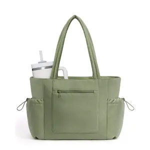 ECOHUB Tote Bag for Women, Work Tote Bags with Laptop Compartment, Large Corduroy Tote Bag with Stanley Cup Holder