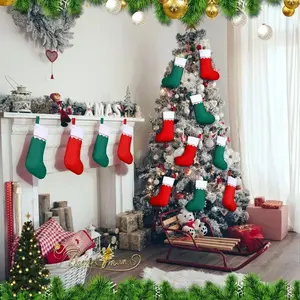 24-Pack Felt Christmas Stockings, Durable Polyester Party Socks for Holiday Home Decor, Rustic Design, Perfect for Christmas Decoration