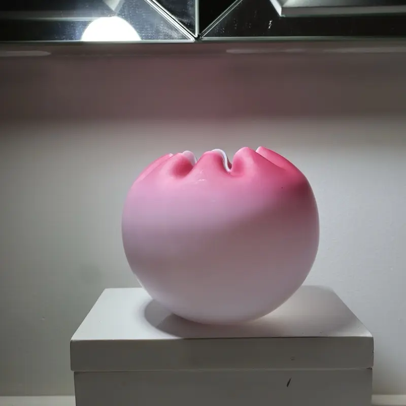 Vintage Pink Satin Glass Rose Bowl Vase - Elegant Design for Decorative Use